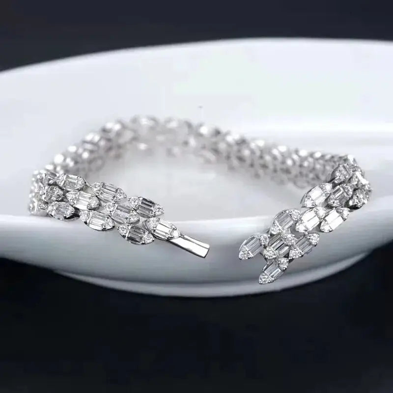 4.0 Carat Natural Diamond 18K White Gold Cuff Bracelet
