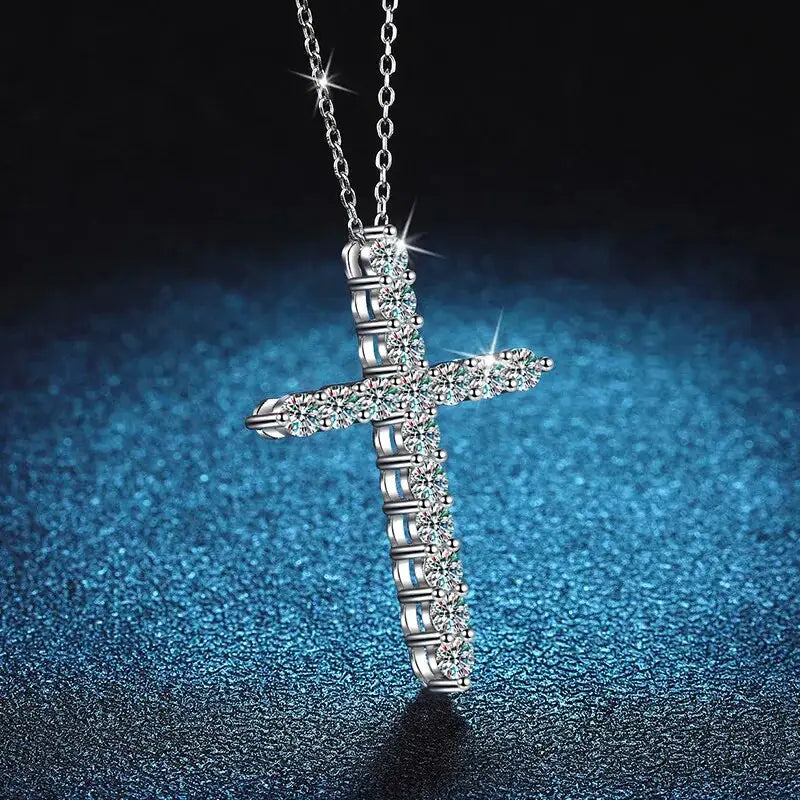 925 Sterling Silver Moissanite Diamond Cross Pendant -