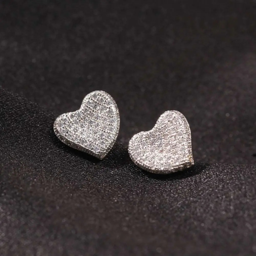 Diamond Heart Bolt Earrings - Sea Of Silver