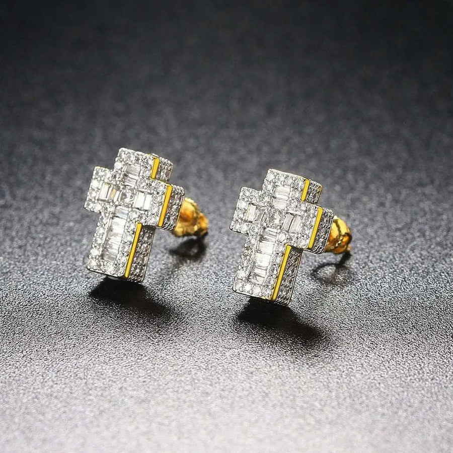 Diamond Rebel Cross Earrings - Sea Of Silver