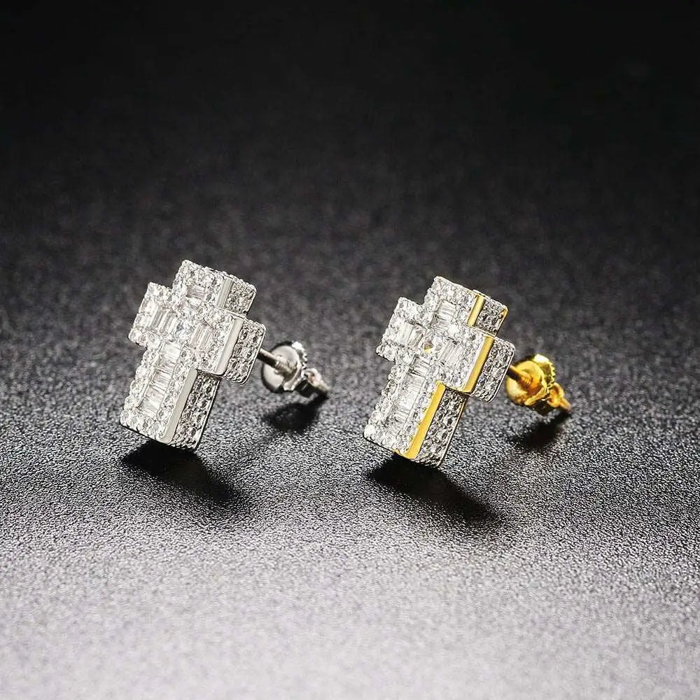 Diamond Rebel Cross Earrings - Sea Of Silver