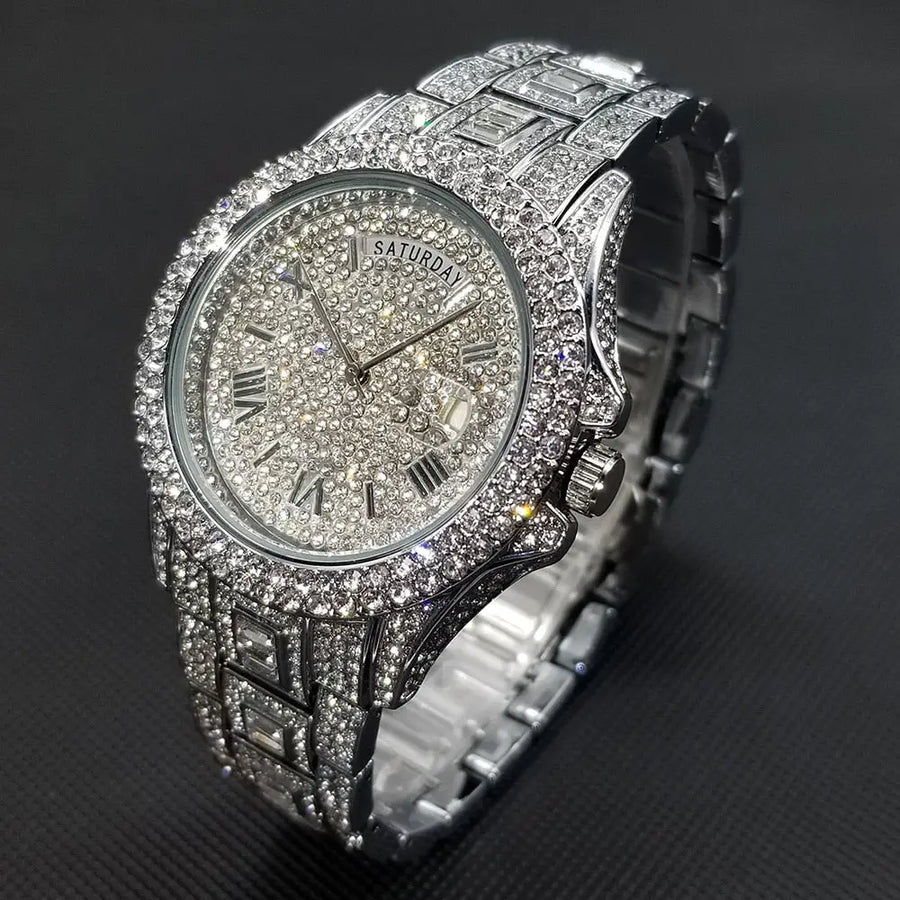 Iced Out Quartz Watch - Sea Of Silver